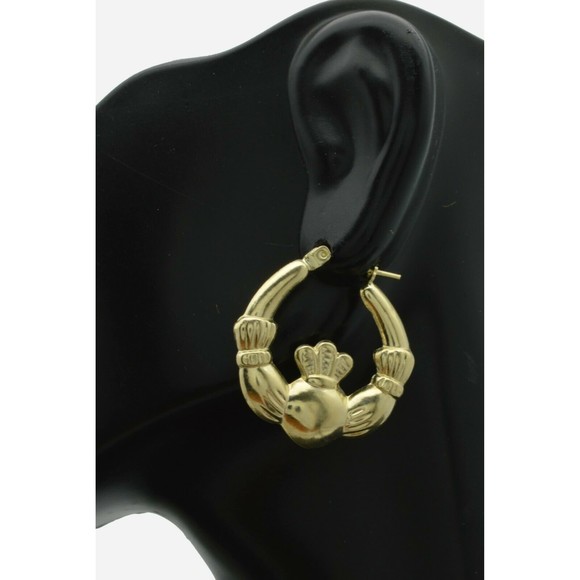 REAL 10K Yellow Gold Hoop Polished Irish Celtic Cladding Earrings
